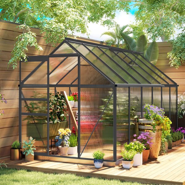Outsunny Serra da Giardino con Fondazione, Serra con Finestra Regolabile Porta Scorrevole, in Alluminio e Policarbonato, 190x375x199 cm | Aosom Italy