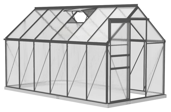 Outsunny Serra da Giardino con Fondazione, Serra con Finestra Regolabile Porta Scorrevole, in Alluminio e Policarbonato, 190x375x199 cm | Aosom Italy