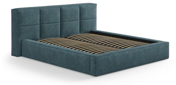 Letto matrimoniale imbottito blu con contenitore e rete inclusi 160x200 cm Simon – Micadoni