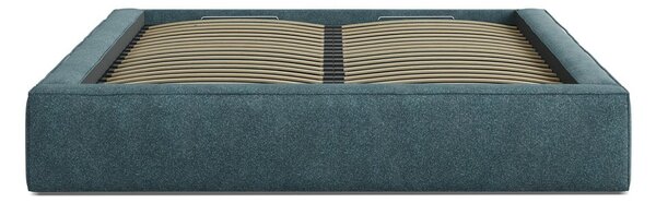 Letto matrimoniale imbottito blu con contenitore e rete inclusi 160x200 cm Simon – Micadoni