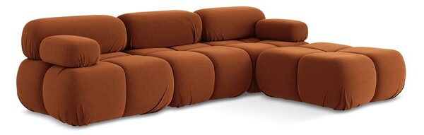 Divano angolare componibile arancione con rivestimento in velluto Lokua – Makamii