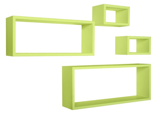 Set 3 Mensole Cubo da Parete Quadrato e Rettangolare in Fibra di Legno Merlino Verde