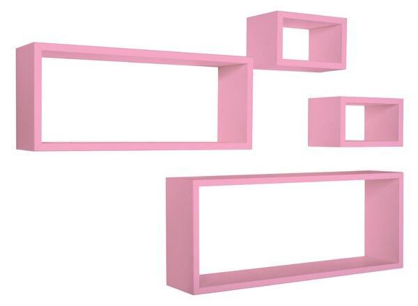 Set 3 Mensole Cubo da Parete Quadrato e Rettangolare in Fibra di Legno Merlino Rosa Blush