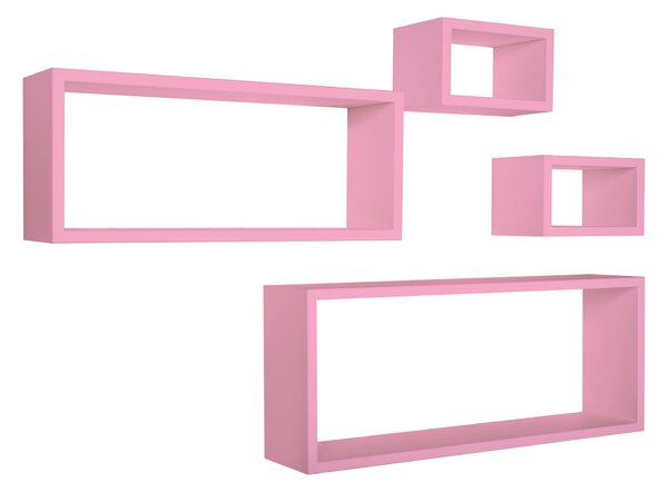 Set 3 Mensole Cubo da Parete Quadrato e Rettangolare in Fibra di Legno Merlino Rosa Blush