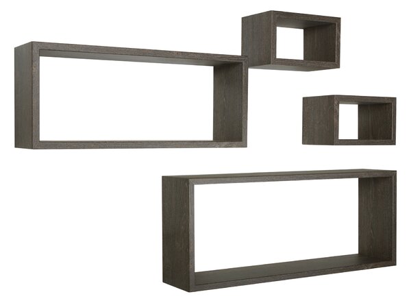 Set 3 Mensole Cubo da Parete Quadrato e Rettangolare in Fibra di Legno Merlino Rovere Scuro