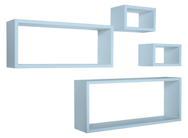 Set 3 Mensole Cubo da Parete Quadrato e Rettangolare in Fibra di Legno Merlino Blu Baltico