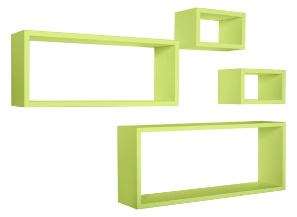 Set 3 Mensole Cubo da Parete Quadrato e Rettangolare in Fibra di Legno Merlino Verde