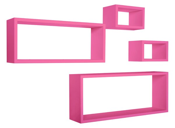 Set 3 Mensole Cubo da Parete Quadrato e Rettangolare in Fibra di Legno Merlino Fuxia