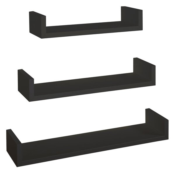Set 3 Mensole da Parete 60-50-40x15,5x8 cm in Fibra di Legno Calamita Nero
