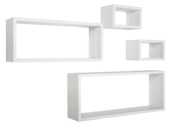 Set 3 Mensole Cubo da Parete Quadrato e Rettangolare in Fibra di Legno Merlino Rovere Sbiancato