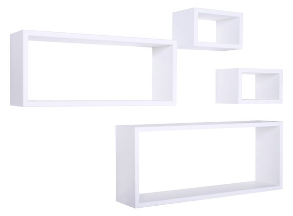 Set 3 Mensole Cubo da Parete Quadrato e Rettangolare in Fibra di Legno Merlino Bianco