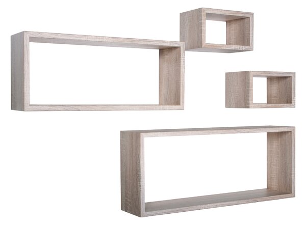 Set 3 Mensole Cubo da Parete Quadrato e Rettangolare in Fibra di Legno Merlino Rovere Sagerau