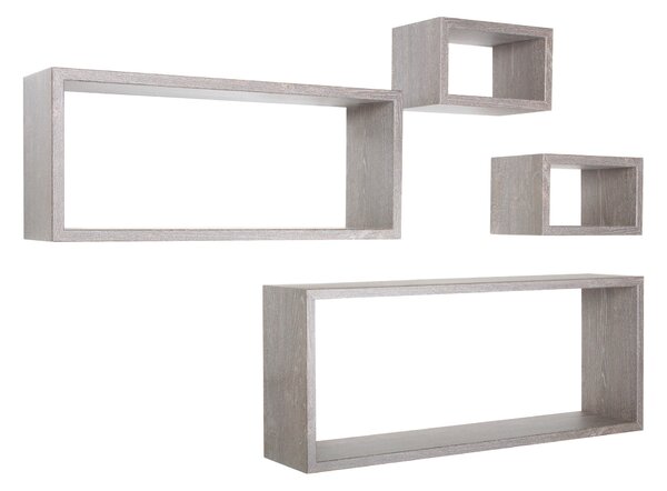 Set 3 Mensole Cubo da Parete Quadrato e Rettangolare in Fibra di Legno Merlino Rovere Grigio New