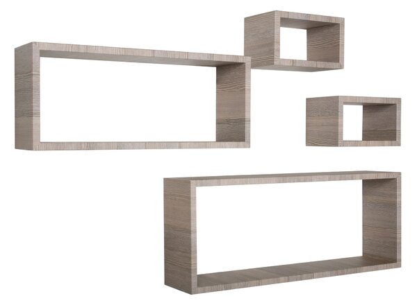 Set 3 Mensole Cubo da Parete Quadrato e Rettangolare in Fibra di Legno Merlino Rovere Moka