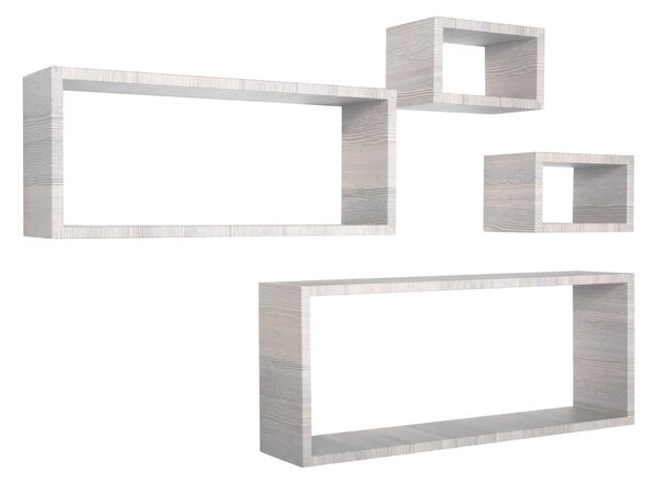 Set 3 Mensole Cubo da Parete Quadrato e Rettangolare in Fibra di Legno Merlino Rovere Grigio