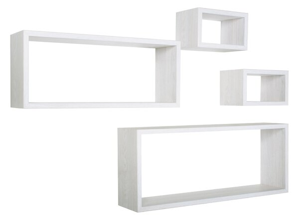 Set 3 Mensole Cubo da Parete Quadrato e Rettangolare in Fibra di Legno Merlino Rovere Sbiancato