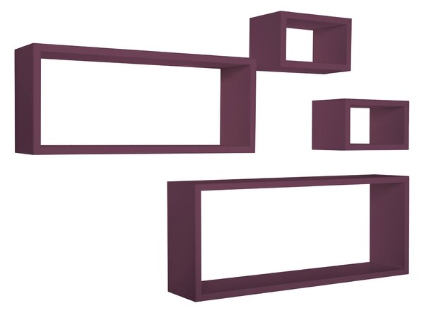 Set 3 Mensole Cubo da Parete Quadrato e Rettangolare in Fibra di Legno Merlino Viola Melanzana