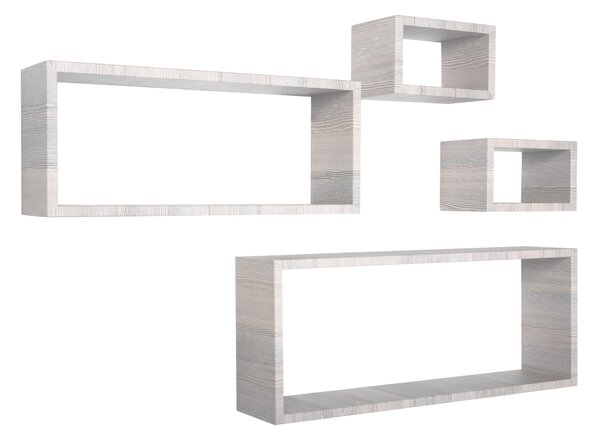 Set 3 Mensole Cubo da Parete Quadrato e Rettangolare in Fibra di Legno Merlino Rovere Grigio