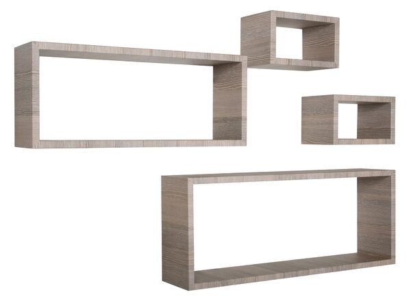 Set 3 Mensole Cubo da Parete Quadrato e Rettangolare in Fibra di Legno Merlino Rovere Moka