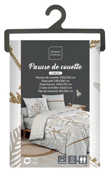 Set copripiumino e federa beige in cotone per letto matrimoniale ed esteso con lenzuolo incluso/6 pezzi 240x220 cm Raoni – douceur d'intérieur