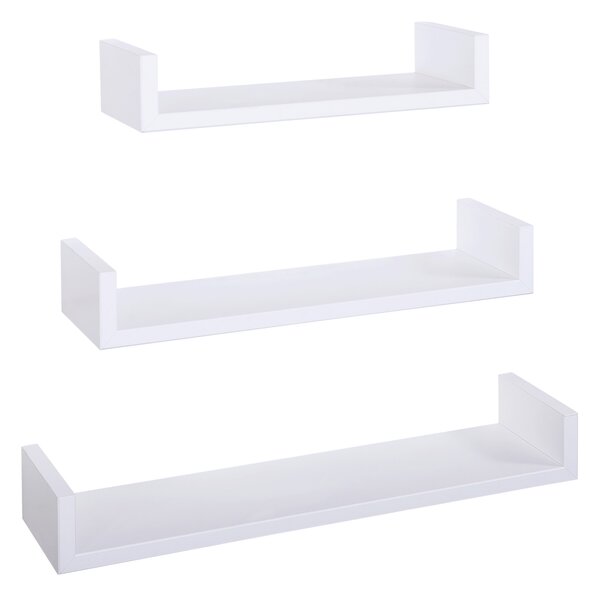 Set 3 Mensole da Parete 60-50-40x15,5x8 cm in Fibra di Legno Calamita Bianco