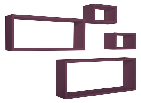 Set 3 Mensole Cubo da Parete Quadrato e Rettangolare in Fibra di Legno Merlino Viola Melanzana
