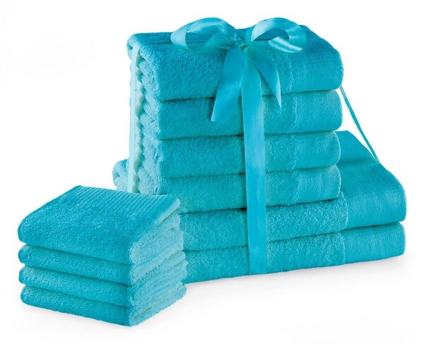 Set di asciugamani per viso e corpo tipo terry turchesi in cotone 10 pz Amari – Restilo