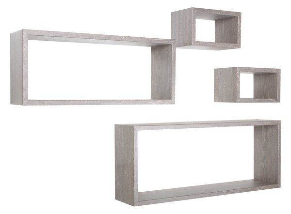 Set 3 Mensole Cubo da Parete Quadrato e Rettangolare in Fibra di Legno Merlino Rovere Grigio New