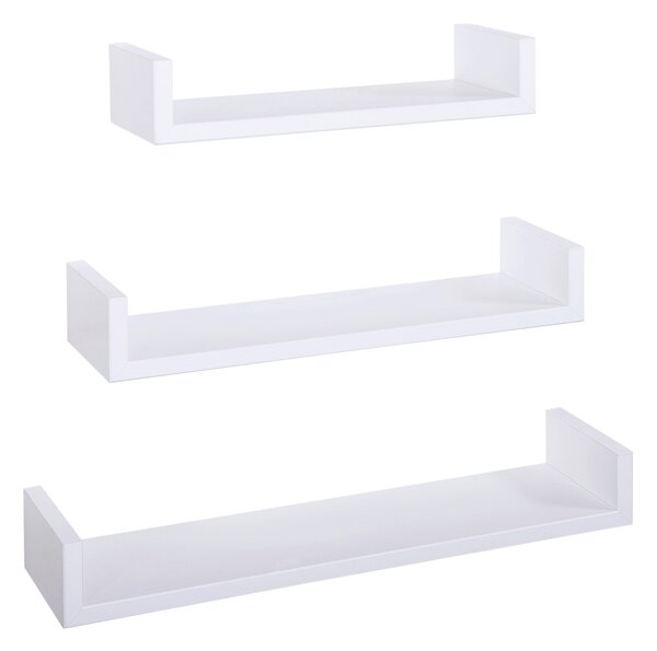 Set 3 Mensole da Parete 60-50-40x15,5x8 cm in Fibra di Legno Calamita Bianco