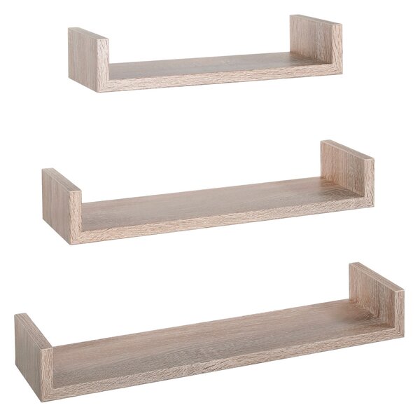 Set 3 Mensole da Parete 60-50-40x15,5x8 cm in Fibra di Legno Calamita Rovere Sagerau