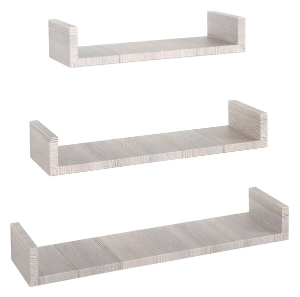 Set 3 Mensole da Parete 60-50-40x15,5x8 cm in Fibra di Legno Calamita Rovere Grigio