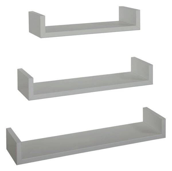 Set 3 Mensole da Parete 60-50-40x15,5x8 cm in Fibra di Legno Calamita Grigio Sasso