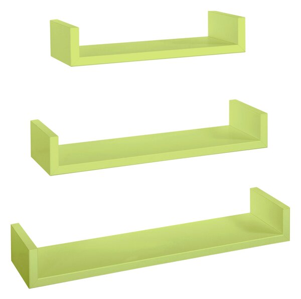 Set 3 Mensole da Parete 60-50-40x15,5x8 cm in Fibra di Legno Calamita Verde