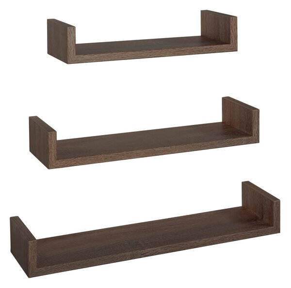 Set 3 Mensole da Parete 60-50-40x15,5x8 cm in Fibra di Legno Calamita Noce Segato