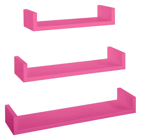 Set 3 Mensole da Parete 60-50-40x15,5x8 cm in Fibra di Legno Calamita Fuxia