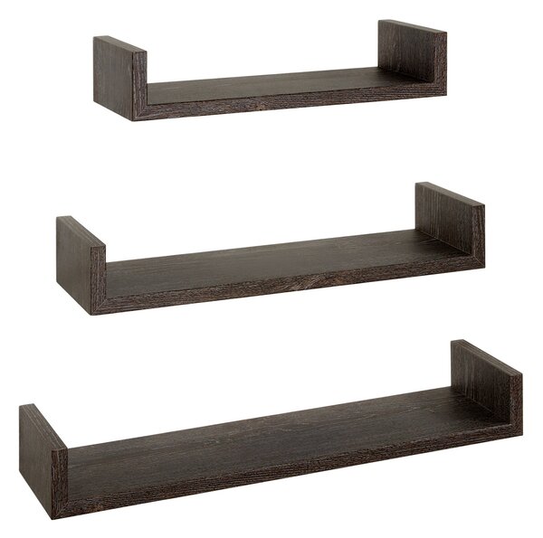 Set 3 Mensole da Parete 60-50-40x15,5x8 cm in Fibra di Legno Calamita Rovere Scuro