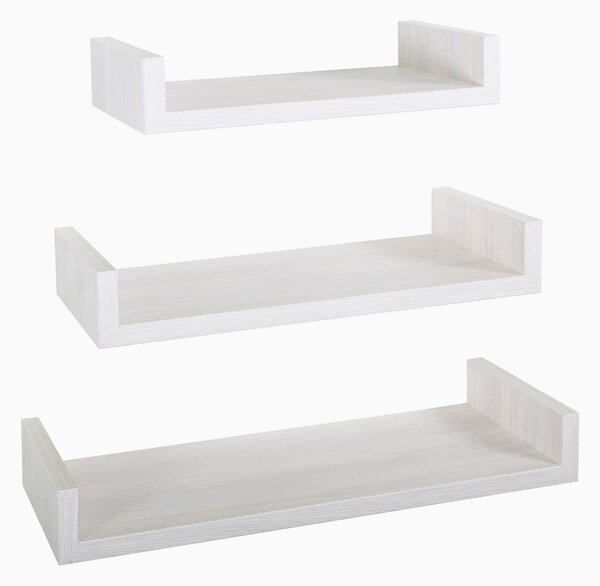 Set 3 Mensole da Parete 60-50-40x23,7x8 cm in Fibra di Legno Calamita Maxi Rovere Sbiancato