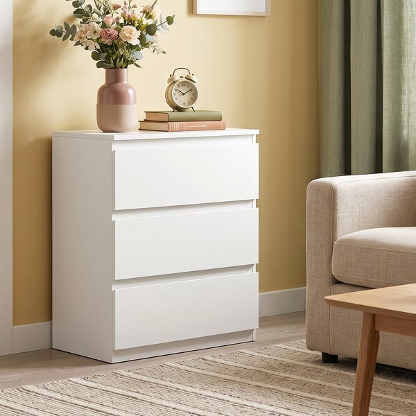 HOMCOM Cassettiera con 3 Cassetti, Mobile Moderno per la Camera da Letto, 55x34x75 cm, Bianco | Aosom Italy