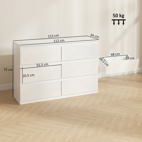 HOMCOM Cassettiera con 3 Cassetti, Mobile Moderno per la Camera da Letto, 112x34x75 cm, Bianco | Aosom Italy