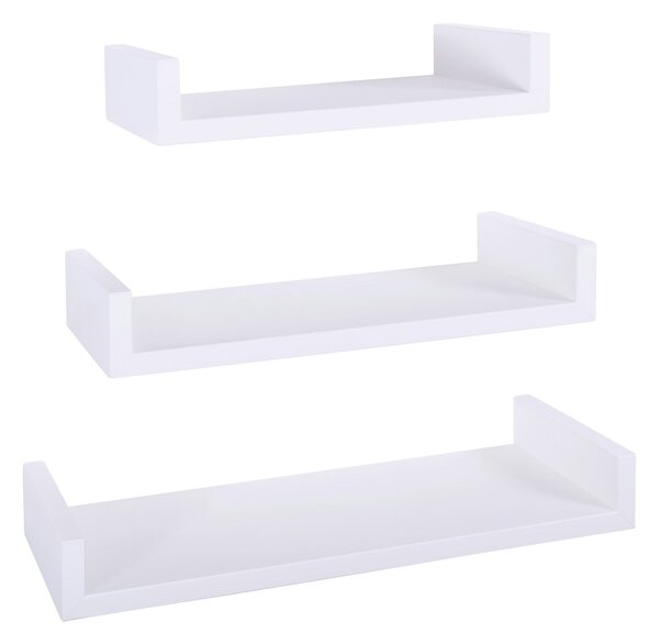 Set 3 Mensole da Parete 60-50-40x23,7x8 cm in Fibra di Legno Calamita Maxi Bianco