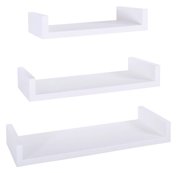 Set 3 Mensole da Parete 60-50-40x23,7x8 cm in Fibra di Legno Calamita Maxi Bianco