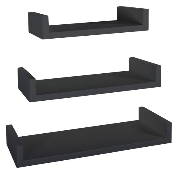 Set 3 Mensole da Parete 60-50-40x23,7x8 cm in Fibra di Legno Calamita Maxi Nero