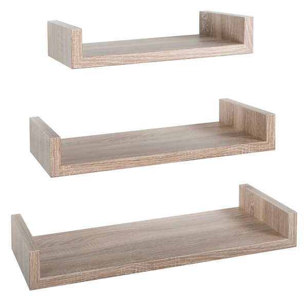 Set 3 Mensole da Parete 60-50-40x23,7x8 cm in Fibra di Legno Calamita Maxi Rovere Naturale/Sagerau