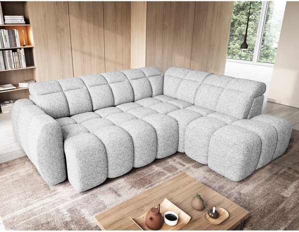 Divano angolare grigio chiaro allungabile/con contenitore (con penisola a destra/a L) e rivestimento in bouclé Falconn – ELTAP