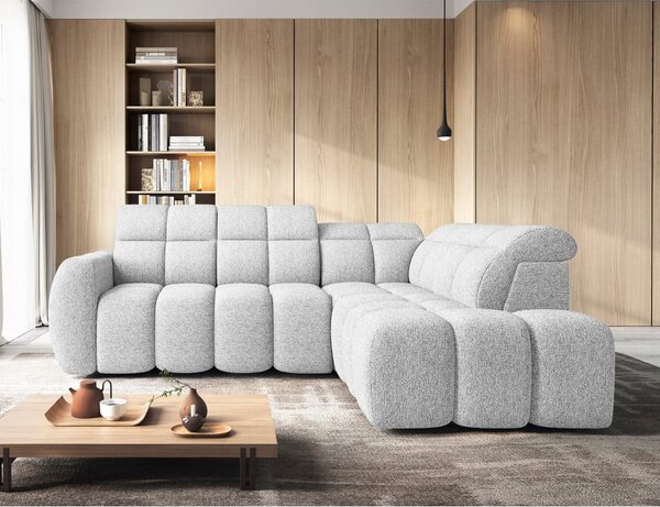 Divano angolare grigio chiaro allungabile/con contenitore (con penisola a destra/a L) e rivestimento in bouclé Falconn – ELTAP