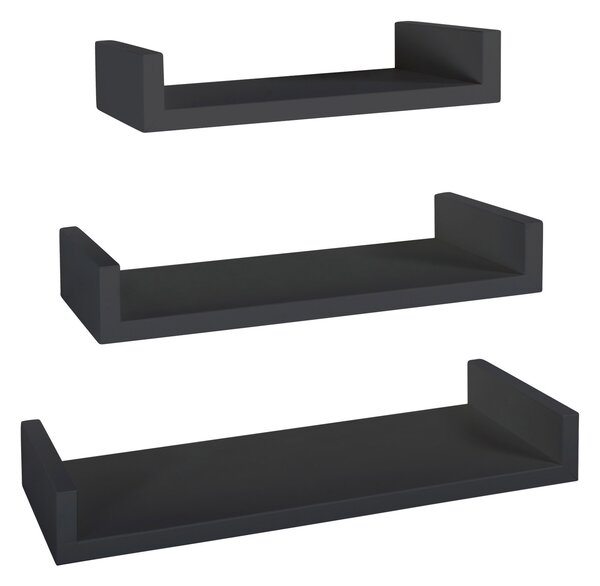 Set 3 Mensole da Parete 60-50-40x23,7x8 cm in Fibra di Legno Calamita Maxi Nero