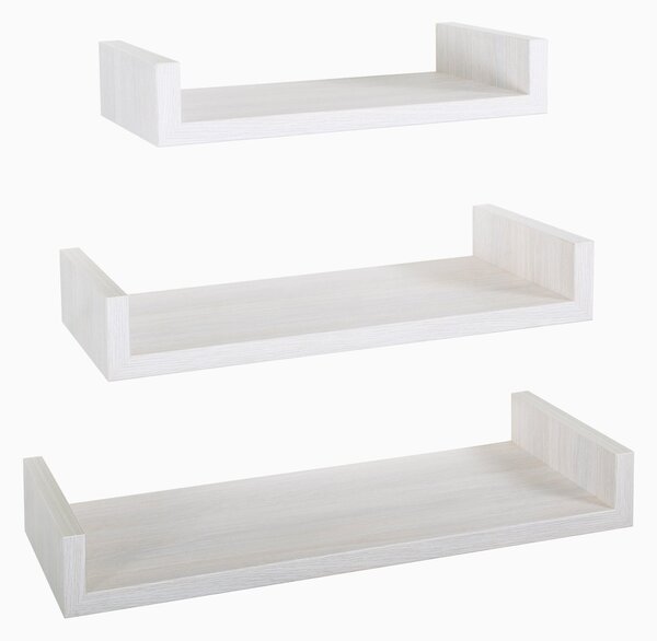Set 3 Mensole da Parete 60-50-40x23,7x8 cm in Fibra di Legno Calamita Maxi Rovere Sbiancato