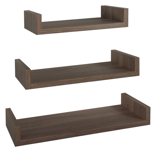Set 3 Mensole da Parete 60-50-40x23,7x8 cm in Fibra di Legno Calamita Maxi Noce