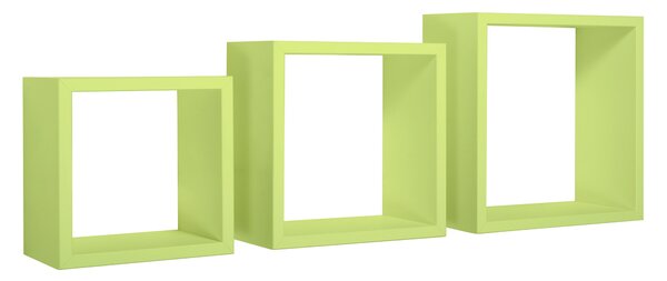 Set 3 Mensole da Parete Cubo in Fibra di Legno Incubo Verde