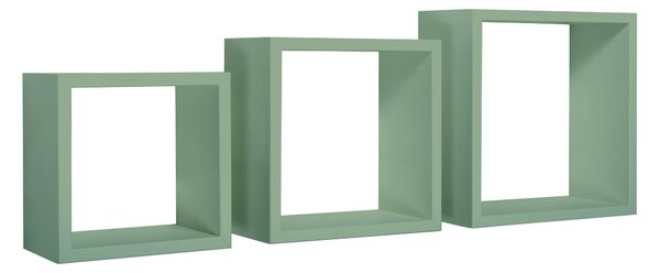 Set 3 Mensole da Parete Cubo in Fibra di Legno Incubo Verde Acqua Marina